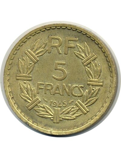 FRANCE 5 FRANCS LAVRILLIER CUPRO ALU 1945 TTB+ (G761a)