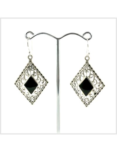 Boucles d'oreilles Onyx et Argent Massif