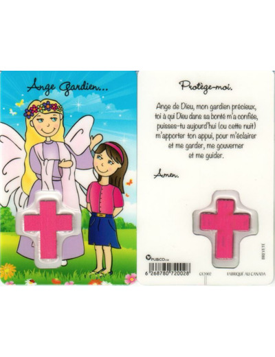 Carte-prière avec insertion pour enfant- ANGE GARDIEN FILLE