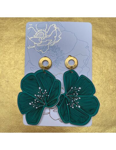 Boucles d'oreilles demi fleur asymétriques coloris vert