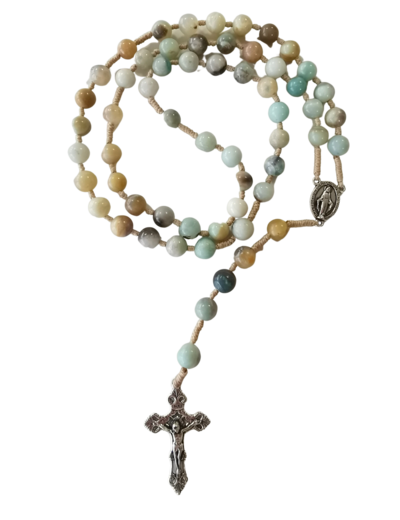 Chapelet sur Corde 8mm en pierre véritable- Amazonite givrée