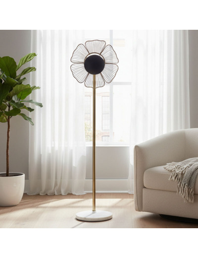 Lampadaire fleur doré pied marbre blanc 41x26x142cm