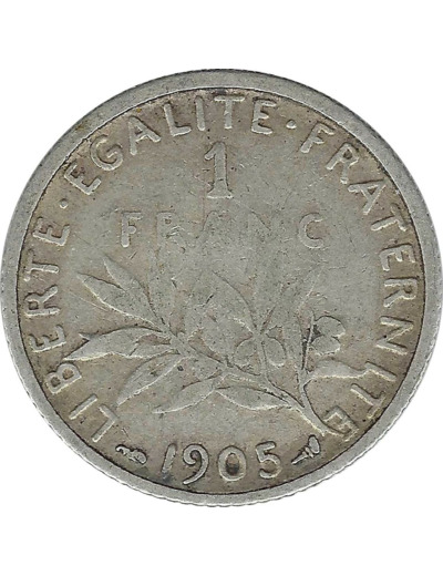 FRANCE 1 FRANC SEMEUSE ARGENT 1905 TB-