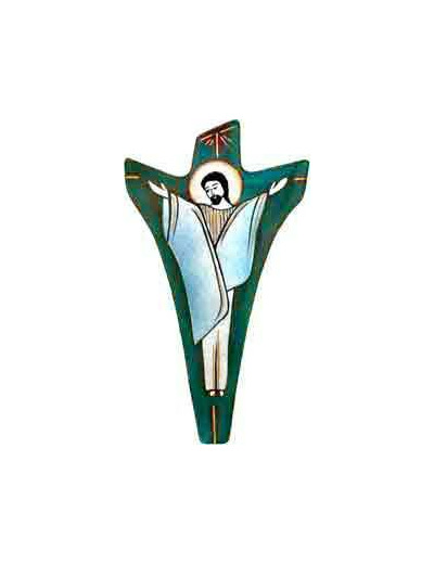 Croix du Christ glorieux turquoise 14,5X8cm - EMAUX DU LIBAN