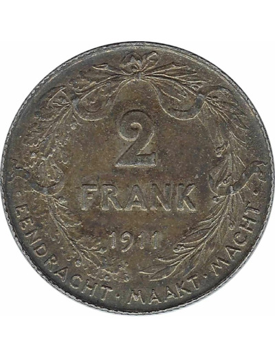 BELGIQUE 2 FRANK (2 FRANCS) 1911 FL TTB