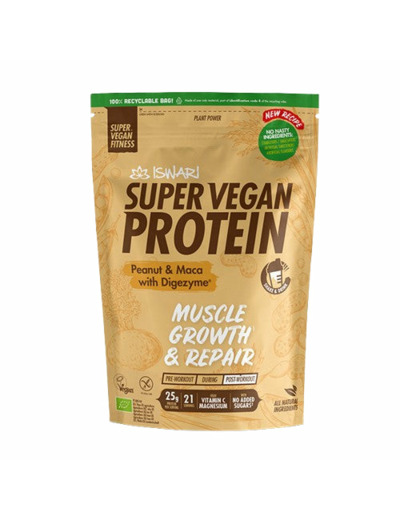Super Vegan Protein Cacahuète Maca avec DigeZyme® Bio–Iswari