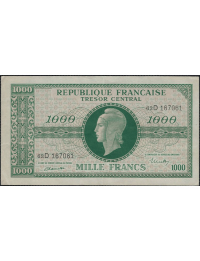 FRANCE 1000 FRANCS MARANNE Type 1945 SERIE 63D chiffres mince SUP (VF13/01)