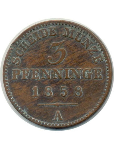 ALLEMAGNE PRUSSE 3 PFENNIG 1858 A TB+ (W453a)