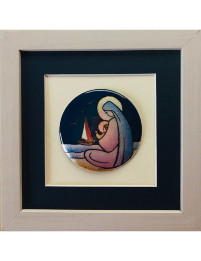 CADRE gris avec VIERGE de la MER 20x20cm - EMAUX DU LIBAN