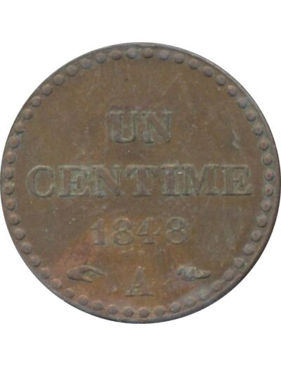 FRANCE 1 CENTIME DUPRE 1848 A ACCENT TTB