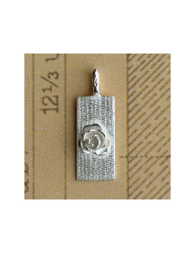 Pendentif plaque rectangulaire et Rose en argent