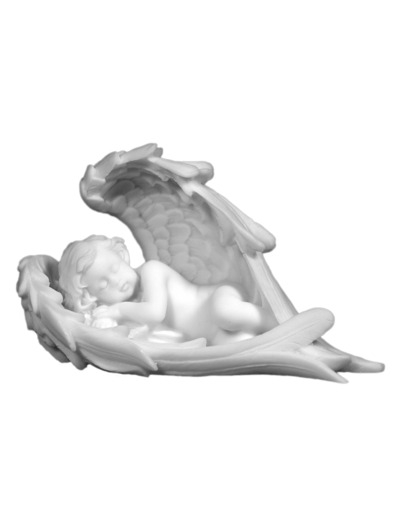 Ange endormi dans les ailes- Statue en albâtre 9x15cm -Blanc-Gauche