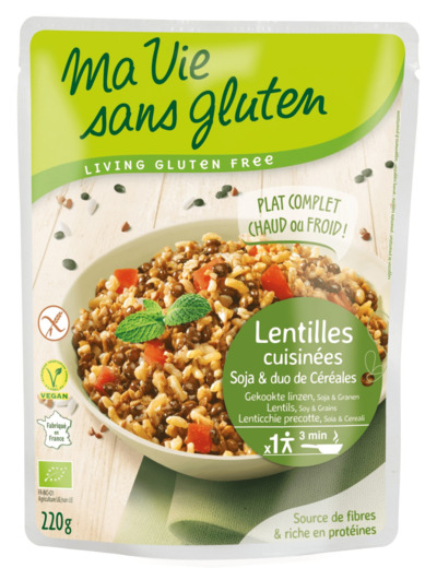 Lentilles cuisinées-Soja et céréales-220g-Ma vie sans gluten