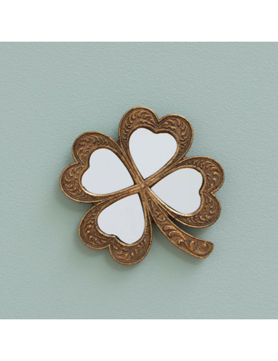 Miroir Trèfle résine or vieilli 13x13x1cm