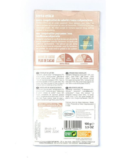 Chocolat lait Madagascar 50% 100g Terra Etica