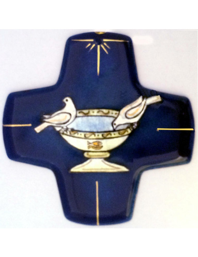 Baptistère 2 colombes 9,7X9,7cm - EMAUX DU LIBAN