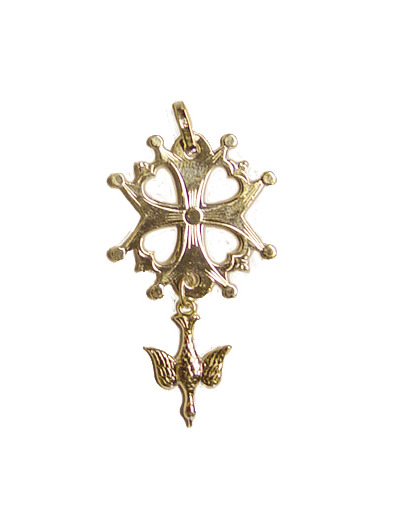 Croix Huguenote en Plaqué Or 17mm - Colombe bombée