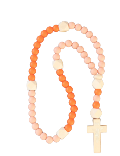 Chapelet Elastique - Silicone D8mm + Bois - Bicolore orange