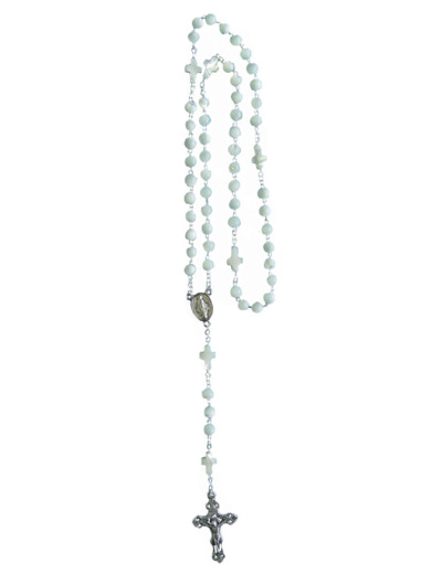 Chapelet Perles en Nacre Sur Chaine Argentée - PATER 6mm