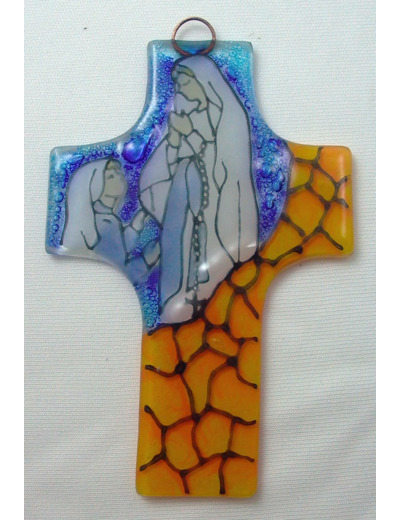 Croix en verre 8x12cm- APPARITION de LOURDES