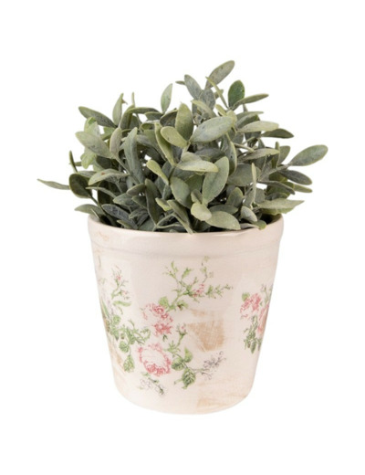 Pot de fleurs rond céramique beige rose 17x16cm