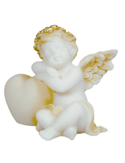 Ange endormi sur coeur Gauche- Statue en albâtre 6cm - Beige et Or