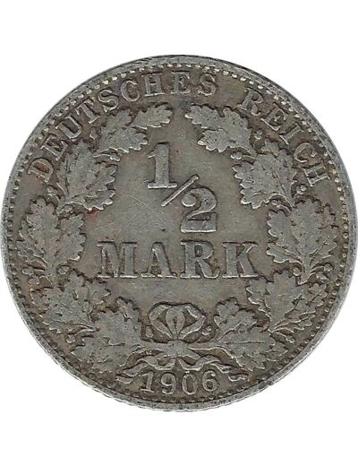 ALLEMAGNE 1/2 MARK 1906 D TB+