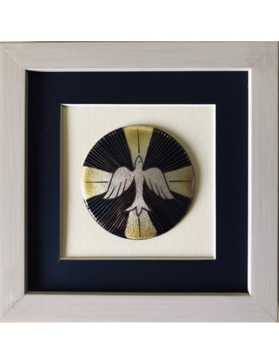CADRE gris avec CROIX AU ST ESPRIT 20x20cm - EMAUX DU LIBAN
