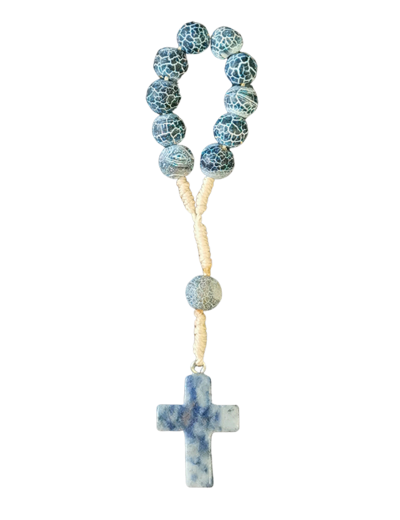 Dizainier Sur Corde 8mm en pierre véritable- Agate Bleue craquelée