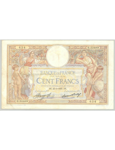 FRANCE 100 FRANCS MERSON SANS LOM SERIE H.53489 25-3-1937 TTB