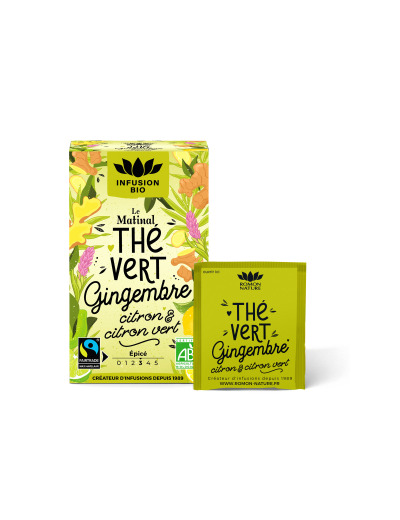Thé vert le matinal Gingembre bio Citron bio Citron vert bio 16 sachets