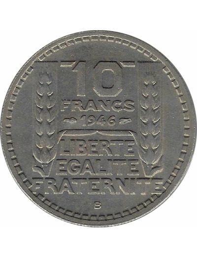 FRANCE 10 FRANCS TURIN 1946 B RAMEAUX COURTS SUP-