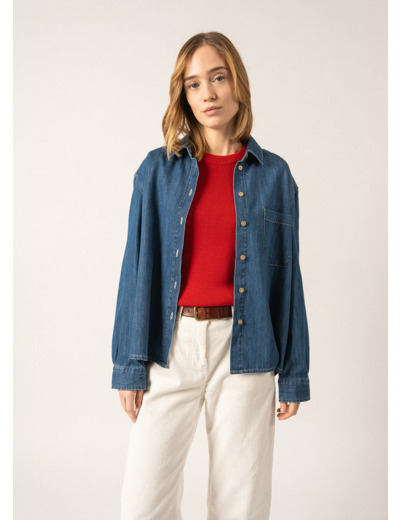 Chemise en jean Téa poche poitrine, à manches longues
