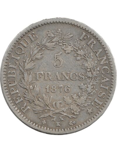 FRANCE 5 FRANCS HERCULE DUPRE 1876 K (Bordeaux) TB+ N2