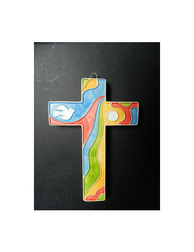 Croix en céramique 12x8cm- COULEURS MULTIPLES + COLOMBE