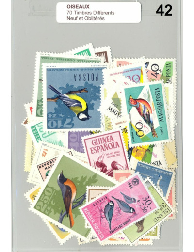 70 TIMBRES OISEAUX DIFFERENTS NEUF ET OBLITERES *42