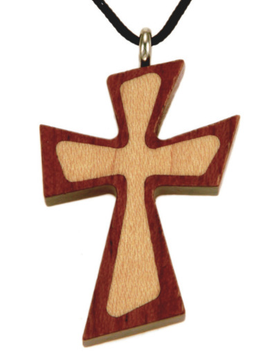 Croix en Bois d'Erable Vernis 3,8cm avec Cordon - 2 TONS