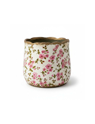 Pot de fleurs céramique beige rose 14x12cm