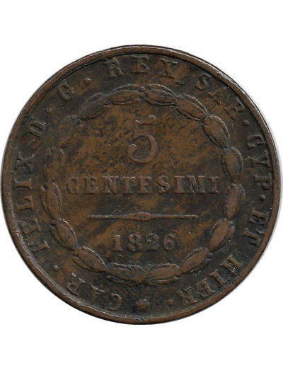 ITALIE 5 CENTESIMI SARDAIGNE 1826 MV P TB+