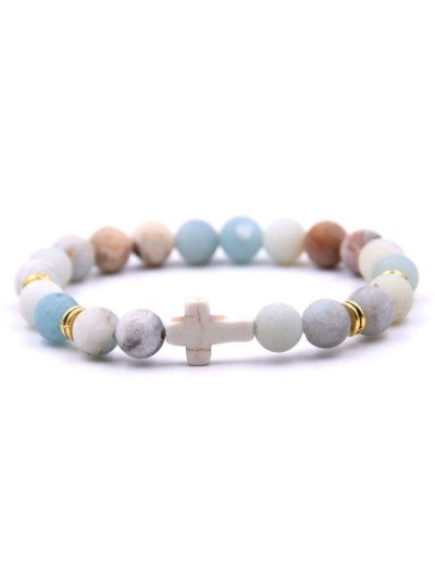 BRACELET élastique 8mm en pierre véritable- Amazonite givrée