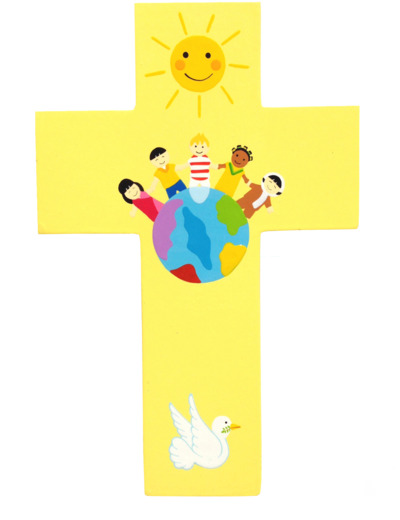 Croix Enfants du Monde jaune 20x13cm