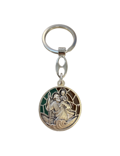 Porte clé en métal relief 30mm - Bicolore - Saint Christophe