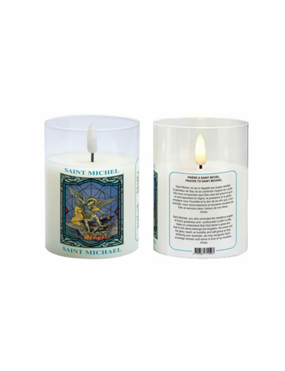 Bougie LED 7.5x10cm - Saint Michel + Prière - Vendue sans pile