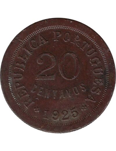 PORTUGAL 20 CENTAVOS 1925 TTB