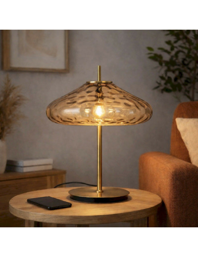 Lampe à Poser Led Cyrus Verre ambré métal 40x40x53cm