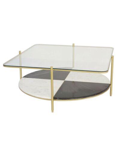 Table basse PARIS or verre marbre blanc noir 94x94x41cm