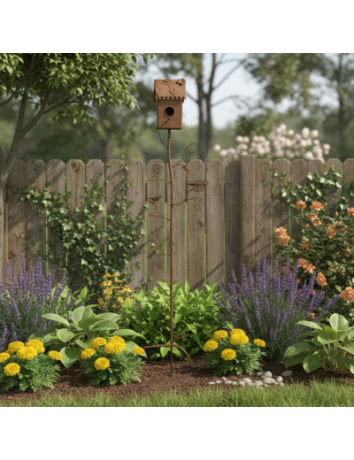 Tuteur nichoir oiseaux rouille 150x15x24cm
