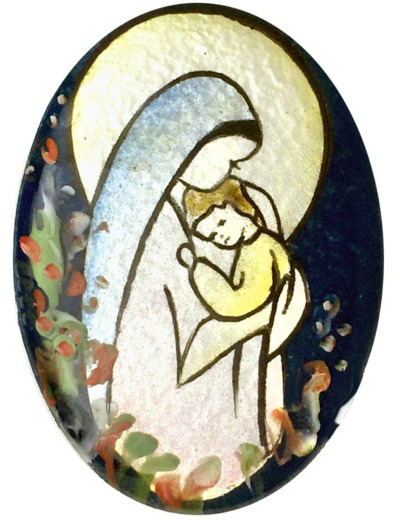 Vierge de Bonté + fleurs 6,4X4,4cm - EMAUX DU LIBAN