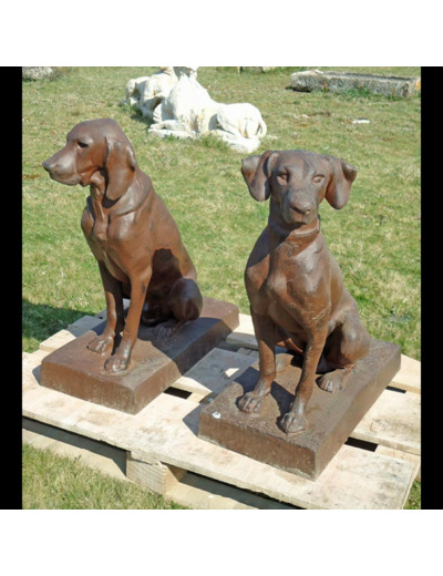 Couple statues chiens fonte h70cm