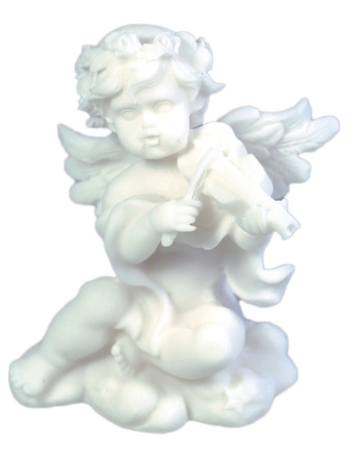 Statue en albâtre 9cm - ANGE MUSICIEN VIOLON Blanc